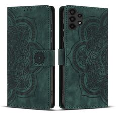 Custodia per telefono in pelle smerigliata retrò con motivo mandala in rilievo per Samsung Galaxy A13 (verde)