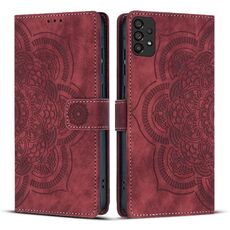 Custodia per telefono in pelle smerigliata retrò con motivo mandala in rilievo per Samsung Galaxy A23 5G (rossa)