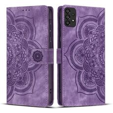 Custodia per telefono in pelle smerigliata retrò con motivo mandala in rilievo per Samsung Galaxy A23 5G (viola)
