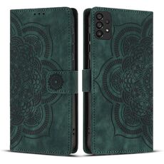 Custodia per telefono in pelle smerigliata retrò con motivo mandala in rilievo per Samsung Galaxy A23 5G (verde)