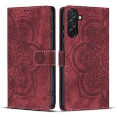 Custodia per telefono in pelle smerigliata retrò con motivo mandala in rilievo per Samsung Galaxy A26 5G (rossa)