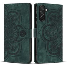 Custodia per telefono in pelle smerigliata retrò con motivo mandala in rilievo per Samsung Galaxy A26 5G (verde)