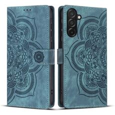 Custodia per telefono in pelle smerigliata retrò con motivo mandala in rilievo per Samsung Galaxy A36 5G (blu)