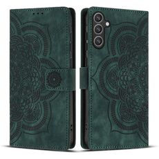 Custodia per telefono in pelle smerigliata retrò con motivo mandala in rilievo per Samsung Galaxy S24 5G (verde)