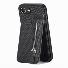 Custodia per iPhone 16e con cerniera e chiusura a scatto verticale in fibra di carbonio (nera)