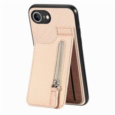 Custodia per iPhone 16e con cerniera e apertura verticale in fibra di carbonio (cachi)