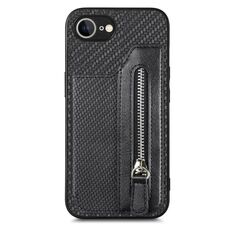 Custodia per iPhone 16e con cerniera e flip orizzontale in fibra di carbonio (nera)