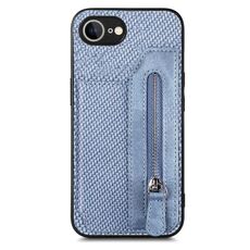 Custodia per iPhone 16e con cerniera e flip orizzontale in fibra di carbonio (blu)