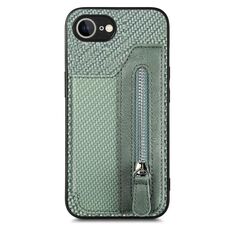 Custodia per iPhone 16e con cerniera e flip orizzontale in fibra di carbonio (verde)