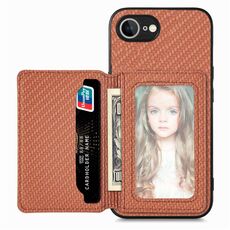 Custodia per iPhone 16e con porta carte magnetico in fibra di carbonio e blocco RFID (marrone)