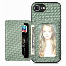 Custodia per iPhone 16e con porta carte magnetico in fibra di carbonio e blocco RFID (verde)