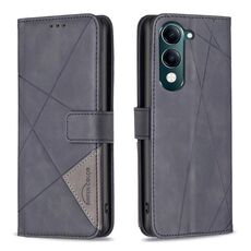 Custodia in pelle con texture a rombi e fibbia magnetica per vivo Y29S 5G Global / Y04 5G Global (nera)
