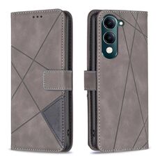 Custodia in pelle con texture a rombi e fibbia magnetica per vivo Y29S 5G Global / Y04 5G Global (grigio)