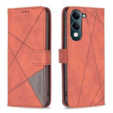 Custodia in pelle con texture a rombi e fibbia magnetica per vivo Y29S 5G Global / Y04 5G Global (marrone)