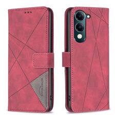Custodia in pelle con texture a rombi e fibbia magnetica per vivo Y29S 5G Global / Y04 5G Global (rossa)