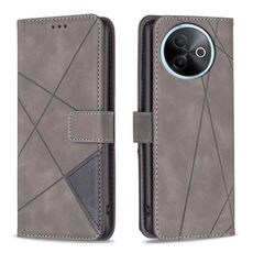 Custodia in pelle con texture a rombi e fibbia magnetica per vivo Y39 5G (grigio)