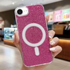 Custodia per iPhone 16e MagSafe in acrilico trasparente con glitter (rosso rosa)