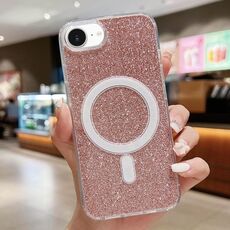 Custodia per telefono MagSafe in acrilico trasparente glitterato per iPhone 16e (rosa)