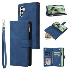Custodia multifunzionale in pelle con cerniera smerigliata per Samsung Galaxy S24 FE 5G (blu)