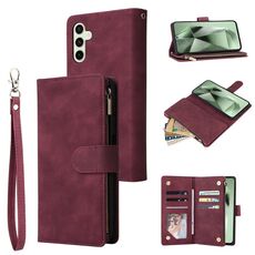 Custodia multifunzionale in pelle con cerniera e portafoglio per Samsung Galaxy S24 FE 5G (rosso vino)
