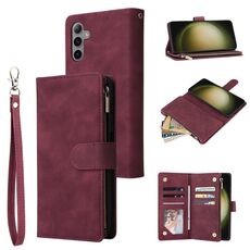 Custodia multifunzionale in pelle con cerniera e portafoglio per Samsung Galaxy S23 FE 5G (rosso vino)