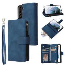 Custodia multifunzionale in pelle con cerniera smerigliata per Samsung Galaxy S22+ 5G (blu)