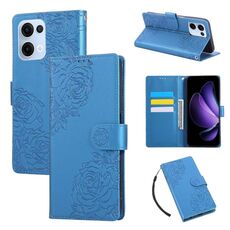 Custodia in pelle con 3 slot per carte di credito e motivo a rose in rilievo per OPPO Reno13 5G (blu)