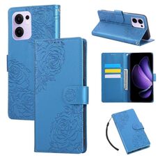 Custodia in pelle con 3 slot per carte di credito e motivo a fiori di rosa per OPPO Reno13 F 5G Global (blu)