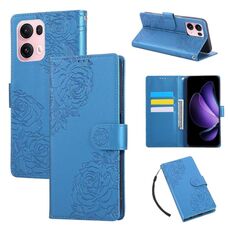 Custodia in pelle con 3 slot per carte di credito e motivo a fiori di rosa per OPPO Reno13 Pro 5G (blu)