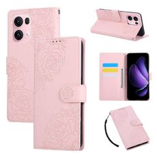 Custodia in pelle con 3 slot per carte di credito e motivo a fiori di rosa per OPPO Reno13 Pro 5G (rosa)