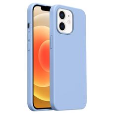 Custodia per iPhone 12 Burom Cloud Sensing in silicone liquido ultrasottile con copertura totale (blu foschia)