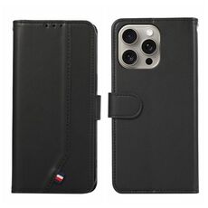 Custodia per telefono in pelle con trama delicata e inserti RFID ABEEL per iPhone 14 Pro Max (nera)