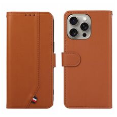 Custodia per telefono in pelle con cuciture RFID ABEEL per iPhone 14 Pro Max (marrone)