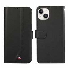 Custodia per telefono in pelle con trama delicata e RFID ABEEL per iPhone 15 Plus (nera)
