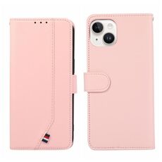 Custodia per telefono in pelle con trama delicata e inserti RFID ABEEL per iPhone 15 Plus (rosa)