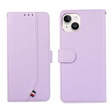 Custodia per telefono in pelle con cuciture RFID ABEEL per iPhone 15 Plus (viola)
