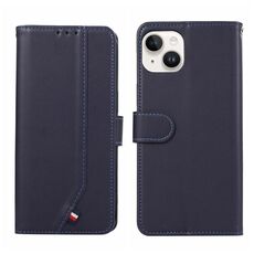 Custodia per telefono in pelle con trama delicata e RFID ABEEL per iPhone 15 Plus (blu)