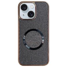 Custodia per iPhone 15 con rivestimento galvanico in PC glitterato e MagSafe (nero)