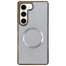 Custodia per telefono MagSafe con rivestimento galvanico in PC glitterato per Samsung Galaxy S22 5G (bianca)