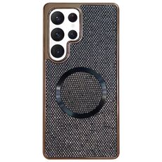 Custodia per telefono MagSafe con rivestimento galvanico in PC glitterato per Samsung Galaxy S22 Ultra 5G (nero)