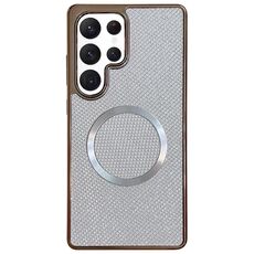 Custodia per telefono MagSafe con rivestimento galvanico in PC glitterato per Samsung Galaxy S22 Ultra 5G (bianca)