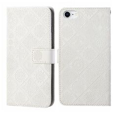 Custodia in pelle con motivo in rilievo in stile etnico per iPhone 16e (bianca)