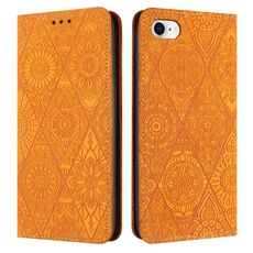 Custodia per iPhone 16e in pelle con stampa etnica ad assorbimento (gialla)