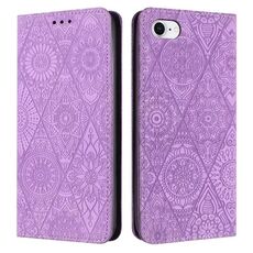 Custodia per iPhone 16e in pelle con stampa etnica ad assorbimento (viola)