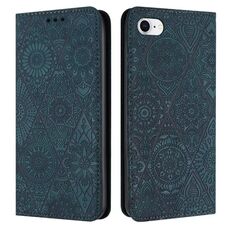 Custodia per iPhone 16e in pelle con stampa etnica ad assorbimento (blu)