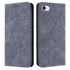Custodia per iPhone 16e in pelle con stampa etnica ad assorbimento (grigio)