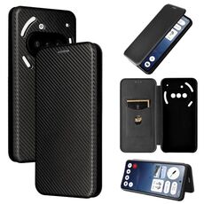 Custodia per telefono For Nothing Phone 3a in pelle con texture in fibra di carbonio (nera)