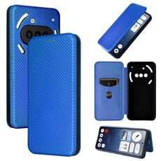 Custodia per telefono For Nothing Phone 3a in pelle con texture in fibra di carbonio (blu)
