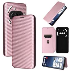 Custodia per telefono For Nothing Phone 3a in pelle con texture in fibra di carbonio (rosa)
