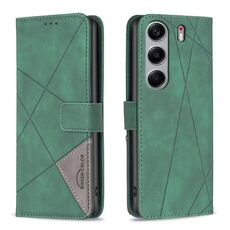 Custodia in pelle con texture a rombi e fibbia magnetica per Tecno Camon 40 (verde)